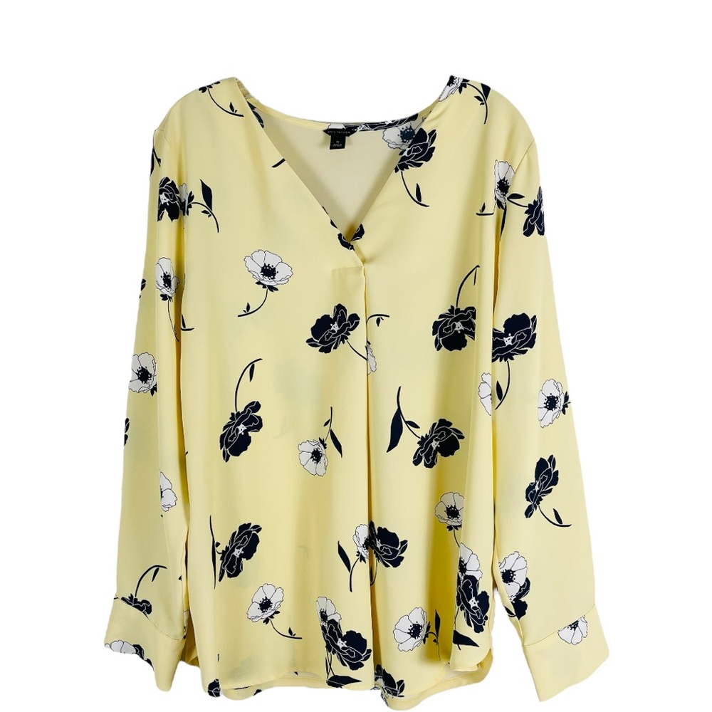 Ann Taylor Yellow Floral V-Neck Blouse